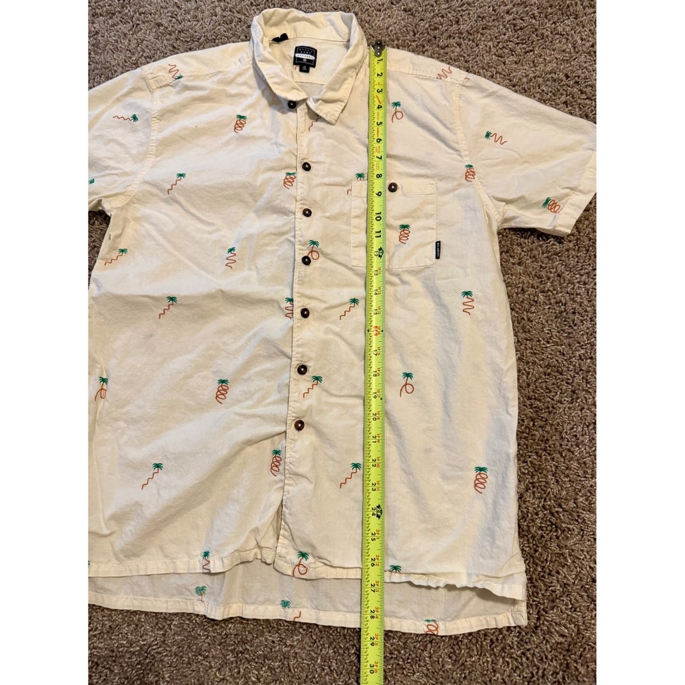 Billabong Gallery Shirt Mens Medium Excellent Cream Palm Tree Embroidered Cotton - Picture 6 of 9